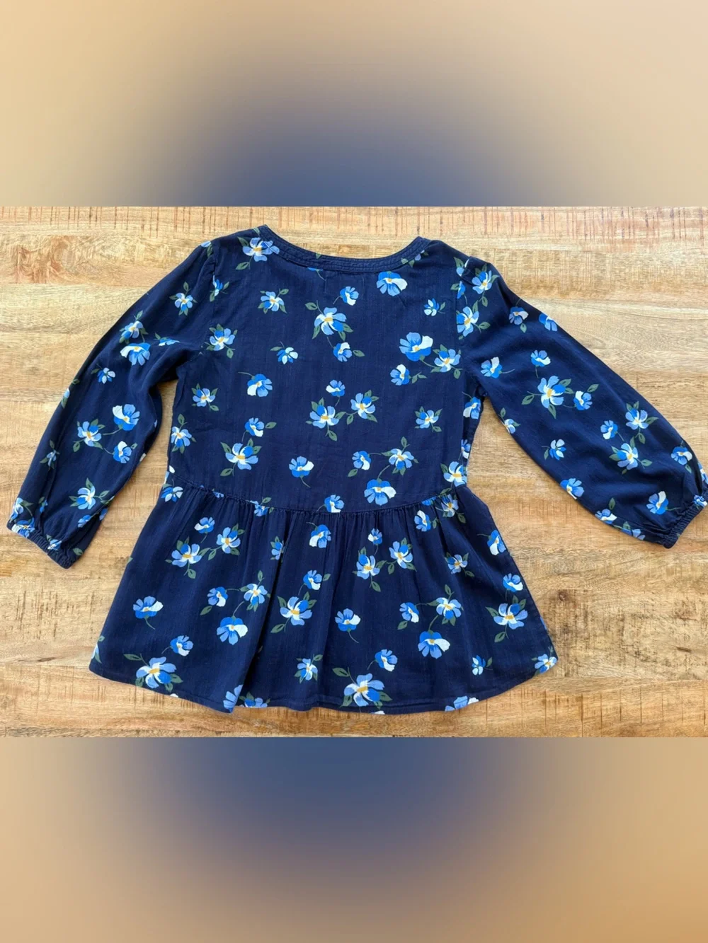 Old Navy Floral Babydoll Peplum Blouse XL Blue Long Sleeve Cottagecore Fall